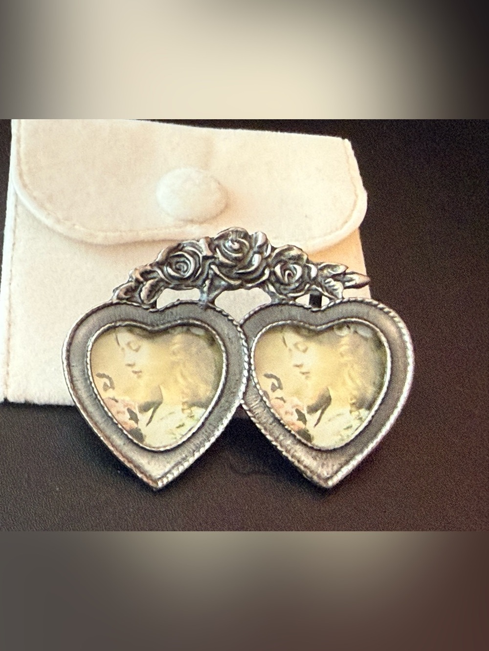 Vintage Double Heart Photo Frame Brooch Romantic Keepsake Jewelry | Mother’s Day